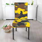 Yellow Brown And Black Camouflage Print Dining Chair Slipcover