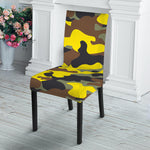 Yellow Brown And Black Camouflage Print Dining Chair Slipcover
