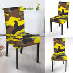 Yellow Brown And Black Camouflage Print Dining Chair Slipcover