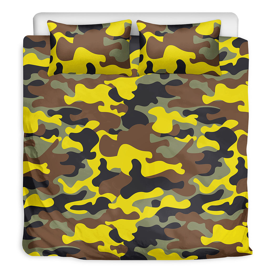 Yellow Brown And Black Camouflage Print Duvet Cover Bedding Set