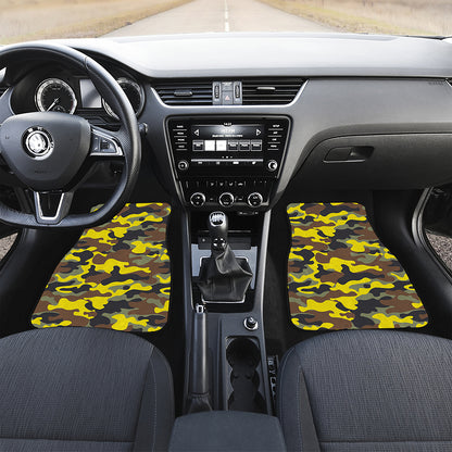 Yellow Brown And Black Camouflage Print Front and Back Car Floor Mats