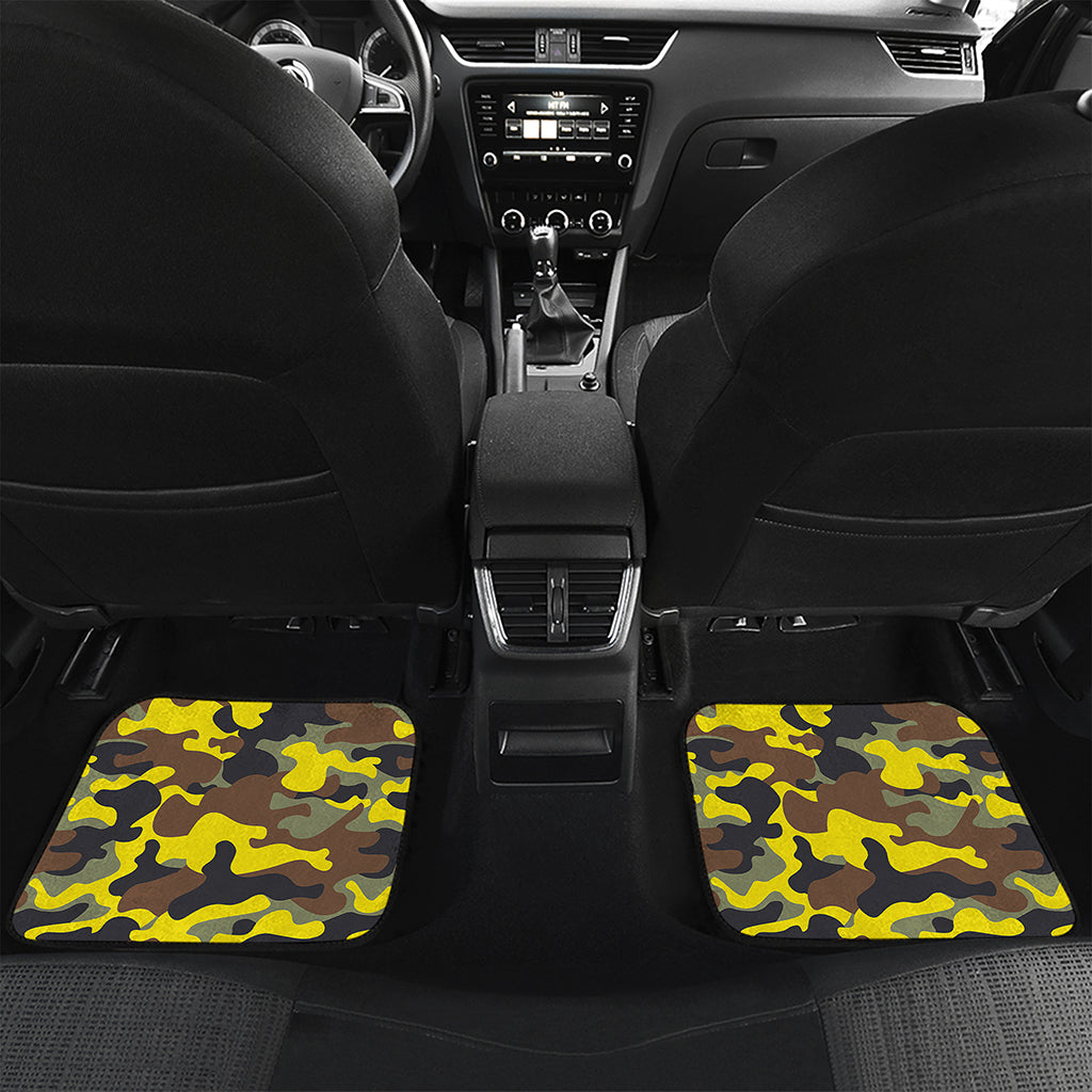 Yellow Brown And Black Camouflage Print Front and Back Car Floor Mats
