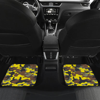 Yellow Brown And Black Camouflage Print Front and Back Car Floor Mats