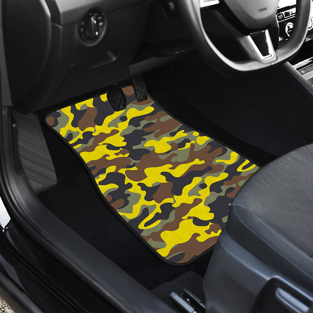 Yellow Brown And Black Camouflage Print Front and Back Car Floor Mats