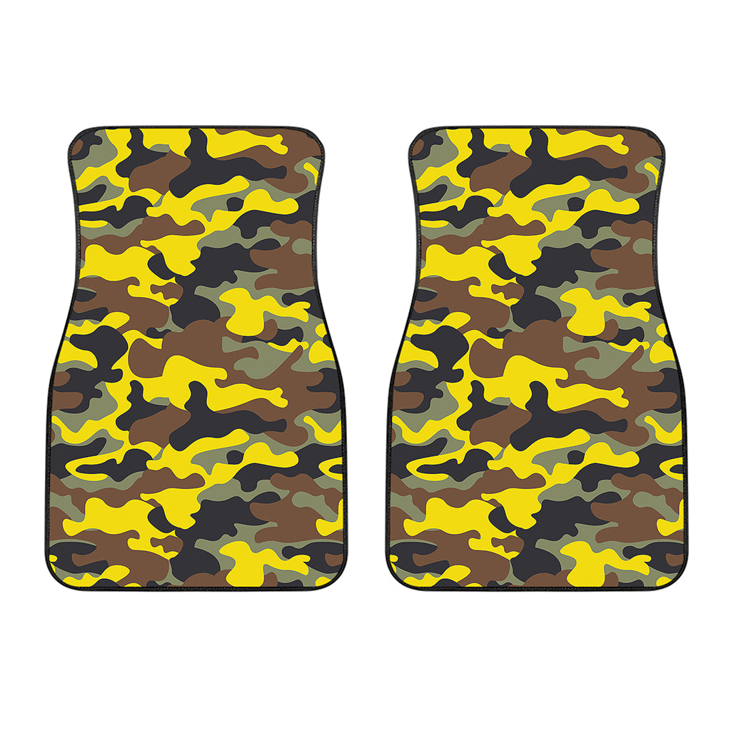 Yellow Brown And Black Camouflage Print Front Car Floor Mats