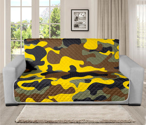 Yellow Brown And Black Camouflage Print Futon Protector
