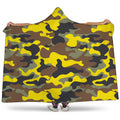 Yellow Brown And Black Camouflage Print Hooded Blanket
