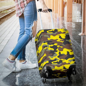 Yellow Brown And Black Camouflage Print Luggage Cover GearFrost