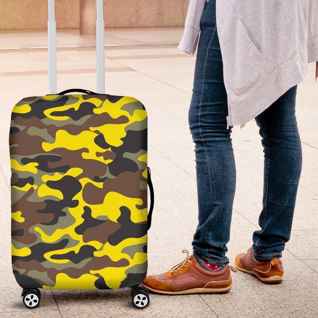Yellow Brown And Black Camouflage Print Luggage Cover GearFrost