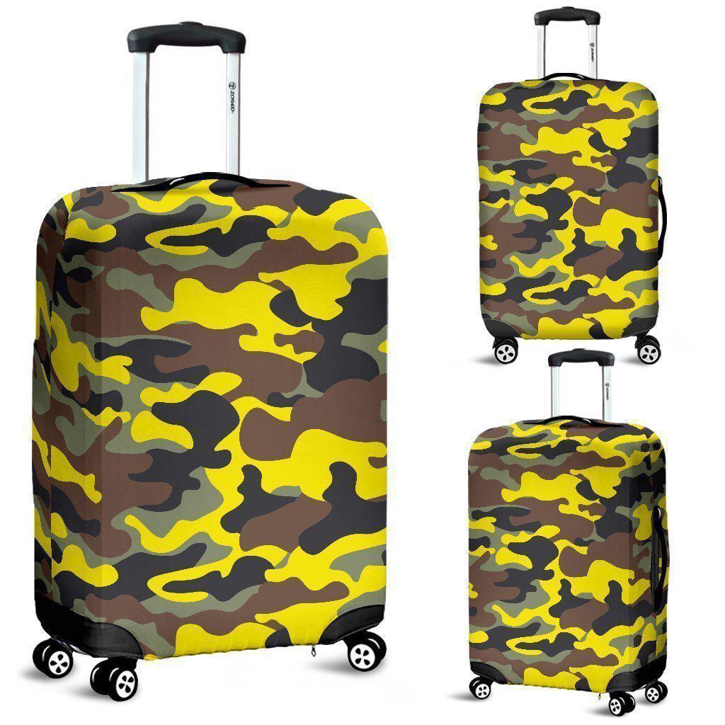 Yellow Brown And Black Camouflage Print Luggage Cover GearFrost