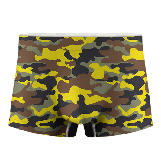 Yellow Brown And Black Camouflage Print Men's Boxer Briefs