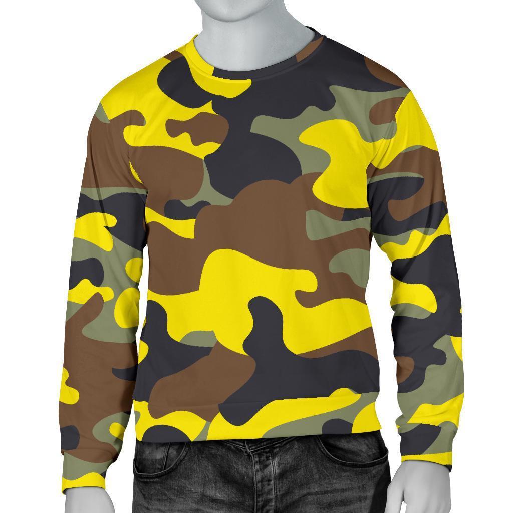 Yellow Brown And Black Camouflage Print Men's Crewneck Sweatshirt GearFrost