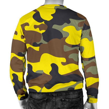 Yellow Brown And Black Camouflage Print Men's Crewneck Sweatshirt GearFrost