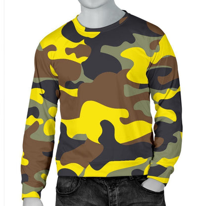 Yellow Brown And Black Camouflage Print Men's Crewneck Sweatshirt GearFrost
