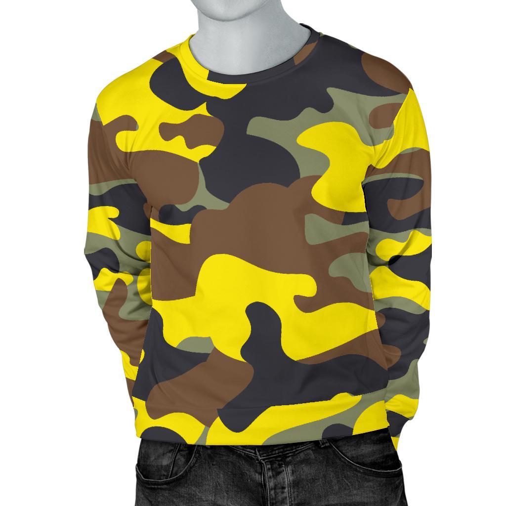 Yellow Brown And Black Camouflage Print Men's Crewneck Sweatshirt GearFrost