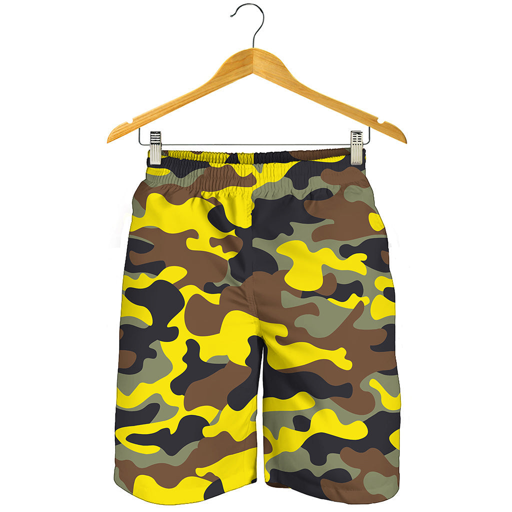 Yellow Brown And Black Camouflage Print Men's Shorts