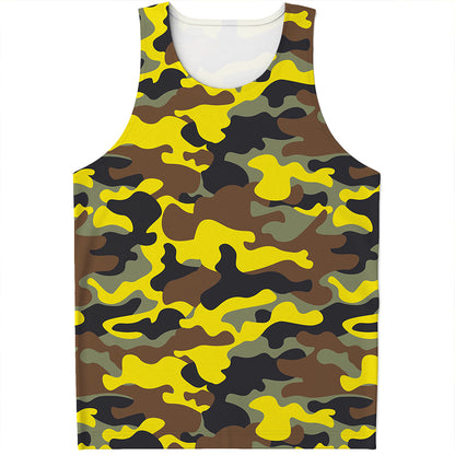 Yellow Brown And Black Camouflage Print Men's Tank Top