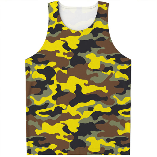 Yellow Brown And Black Camouflage Print Men's Tank Top