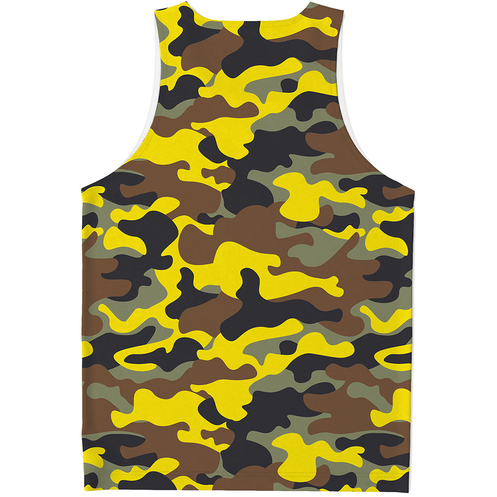 Yellow Brown And Black Camouflage Print Men's Tank Top