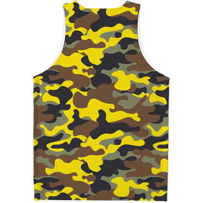 Yellow Brown And Black Camouflage Print Men's Tank Top