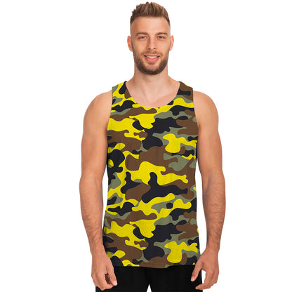 Yellow Brown And Black Camouflage Print Men's Tank Top
