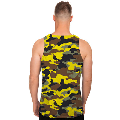 Yellow Brown And Black Camouflage Print Men's Tank Top