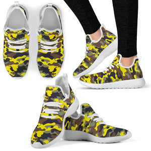 Yellow Brown And Black Camouflage Print Mesh Knit Shoes GearFrost