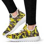 Yellow Brown And Black Camouflage Print Mesh Knit Shoes GearFrost