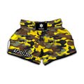 Yellow Brown And Black Camouflage Print Muay Thai Boxing Shorts