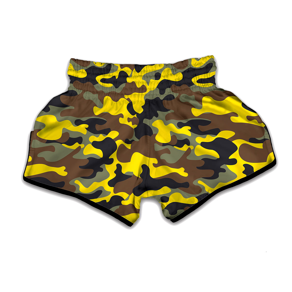Yellow Brown And Black Camouflage Print Muay Thai Boxing Shorts
