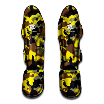 Yellow Brown And Black Camouflage Print Muay Thai Shin Guard