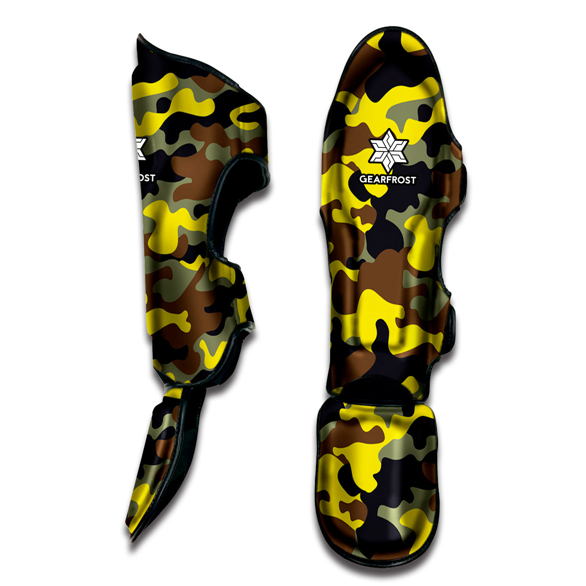 Yellow Brown And Black Camouflage Print Muay Thai Shin Guard