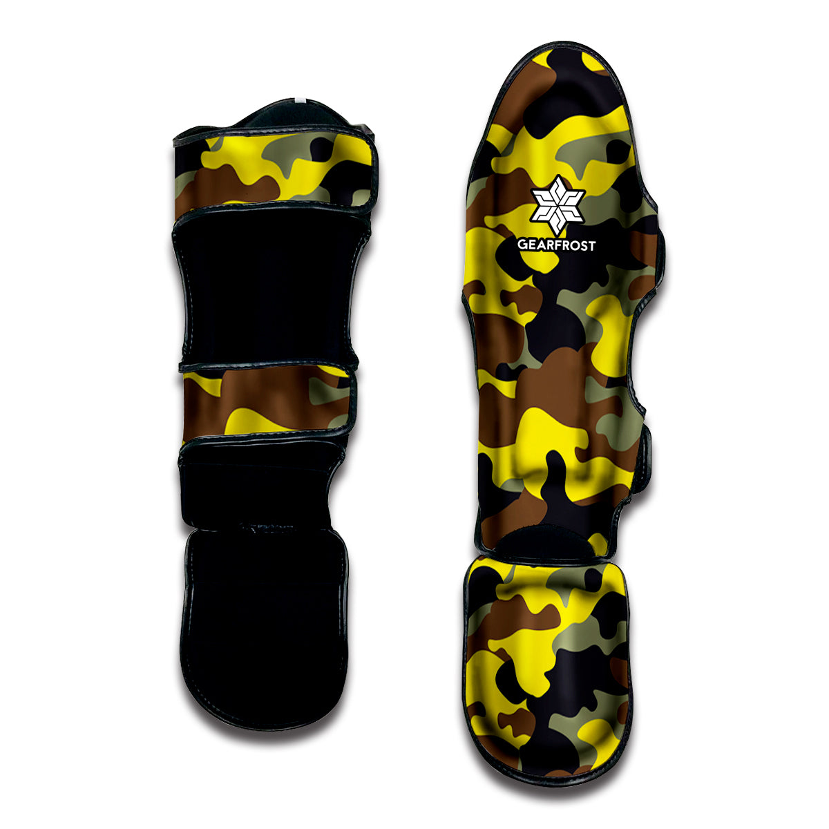 Yellow Brown And Black Camouflage Print Muay Thai Shin Guard