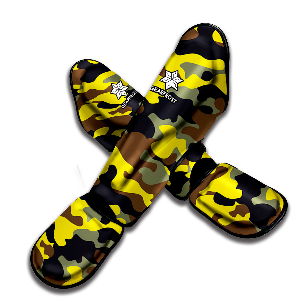 Yellow Brown And Black Camouflage Print Muay Thai Shin Guard