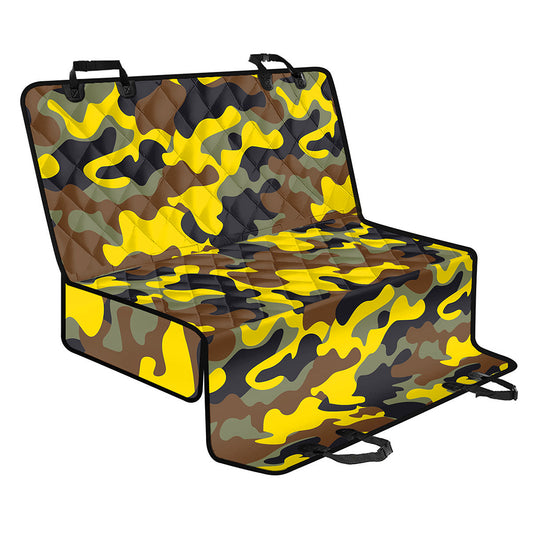 Yellow Brown And Black Camouflage Print Pet Car Back Seat Cover