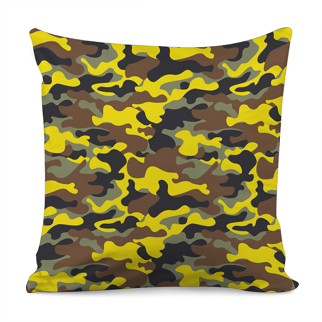 Yellow Brown And Black Camouflage Print Pillow Cover