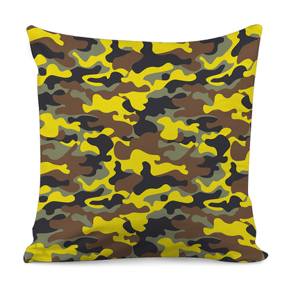 Yellow Brown And Black Camouflage Print Pillow Cover