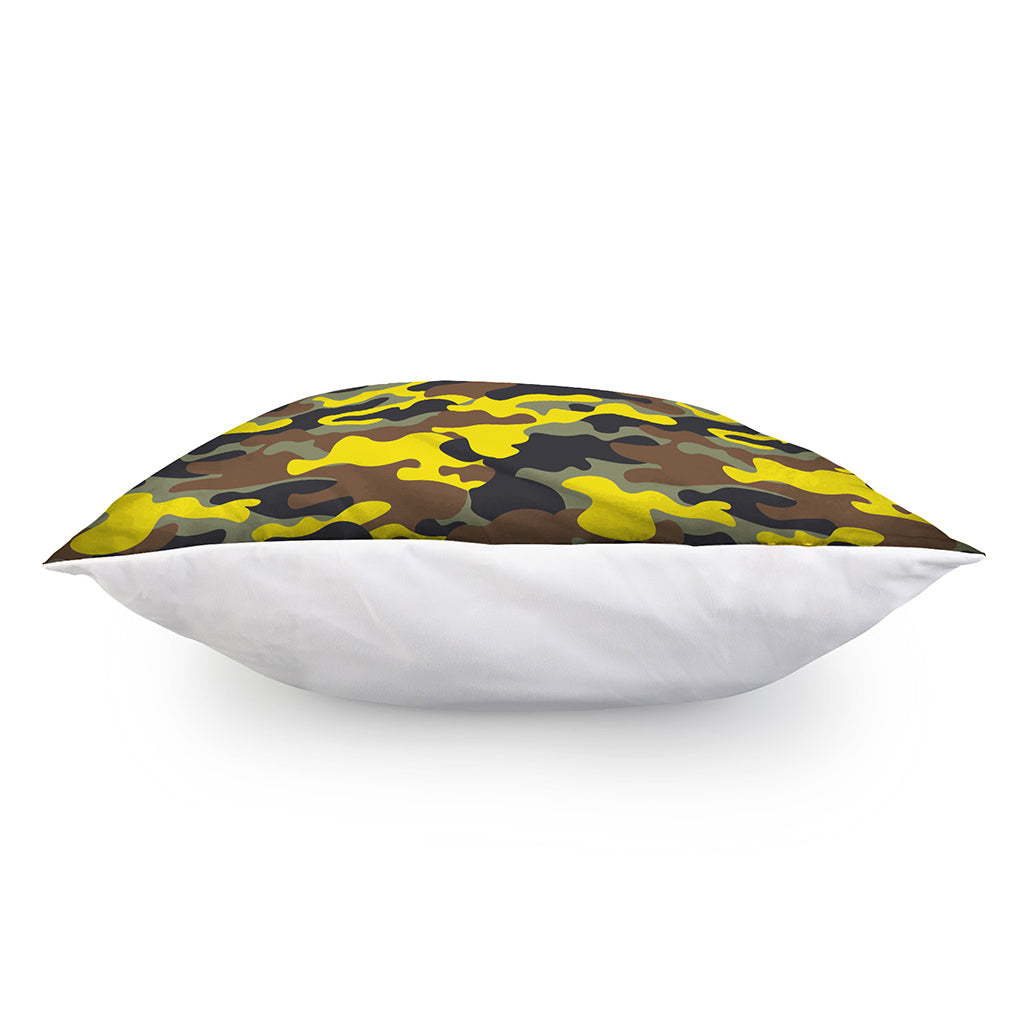 Yellow Brown And Black Camouflage Print Pillow Cover