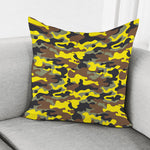 Yellow Brown And Black Camouflage Print Pillow Cover