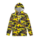 Yellow Brown And Black Camouflage Print Pullover Hoodie