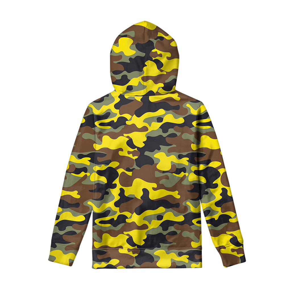 Yellow Brown And Black Camouflage Print Pullover Hoodie