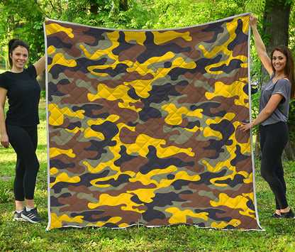 Yellow Brown And Black Camouflage Print Quilt
