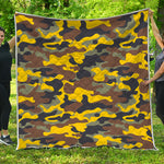 Yellow Brown And Black Camouflage Print Quilt