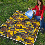 Yellow Brown And Black Camouflage Print Quilt