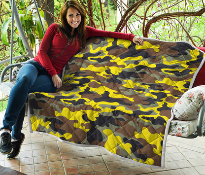 Yellow Brown And Black Camouflage Print Quilt