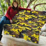 Yellow Brown And Black Camouflage Print Quilt