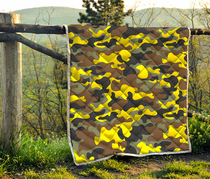 Yellow Brown And Black Camouflage Print Quilt
