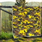 Yellow Brown And Black Camouflage Print Quilt