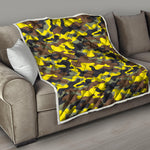 Yellow Brown And Black Camouflage Print Quilt
