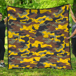 Yellow Brown And Black Camouflage Print Quilt